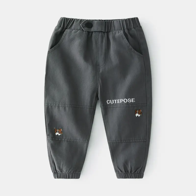 Girls Black Cotton Trousers with Cute Embroidery