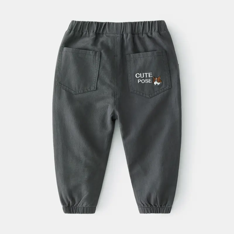 Girls Black Cotton Trousers with Cute Embroidery