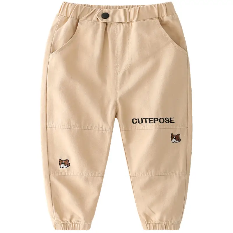 Girls Black Cotton Trousers with Cute Embroidery