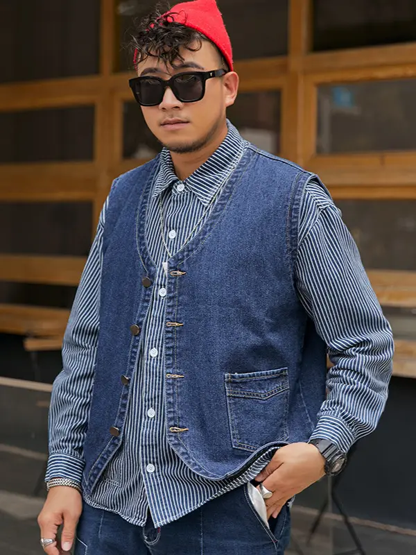 Men's Fat Denim Vest Sleeveless Top Plus Size Motorcycle Waistcoat - Image 5