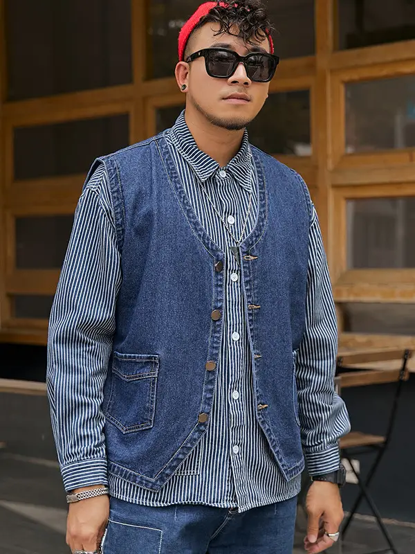 Men's Fat Denim Vest Sleeveless Top Plus Size Motorcycle Waistcoat - Image 6