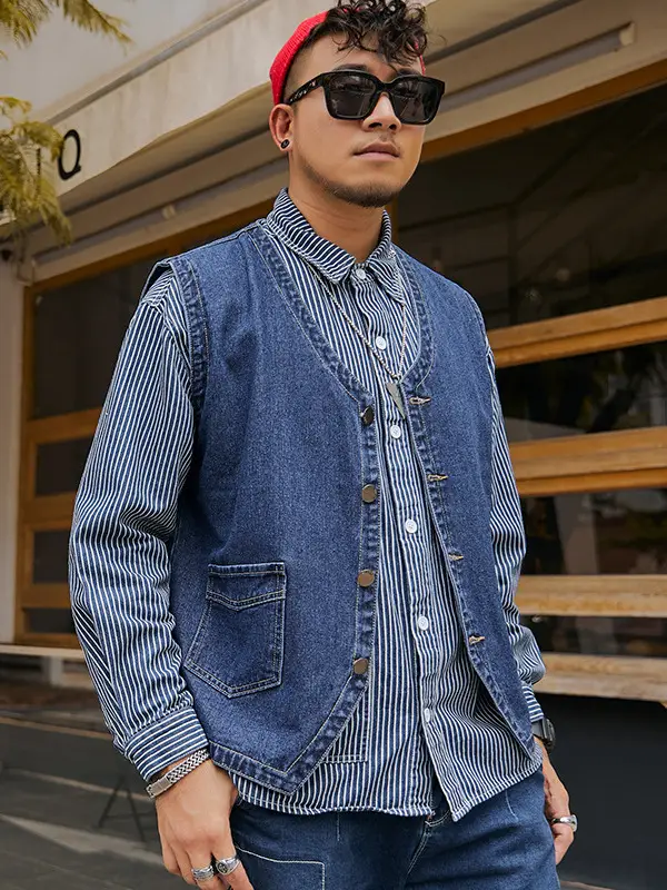 Men's Fat Denim Vest Sleeveless Top Plus Size Motorcycle Waistcoat - Image 7