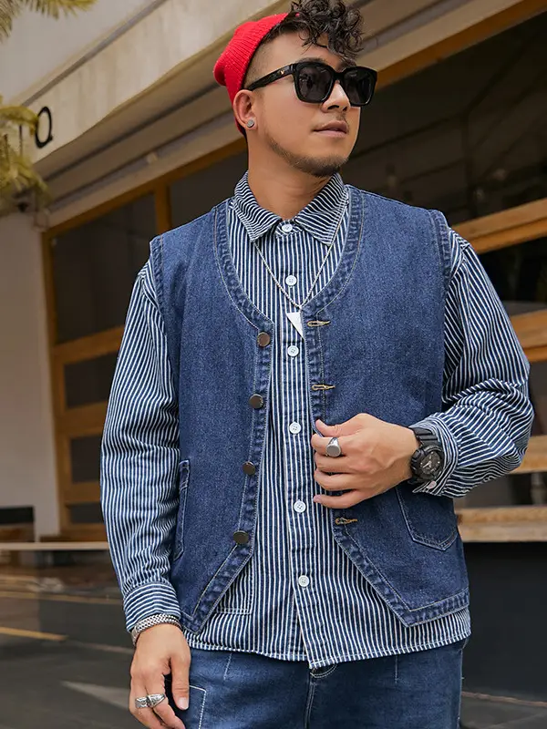 Men's Fat Denim Vest Sleeveless Top Plus Size Motorcycle Waistcoat - Image 8