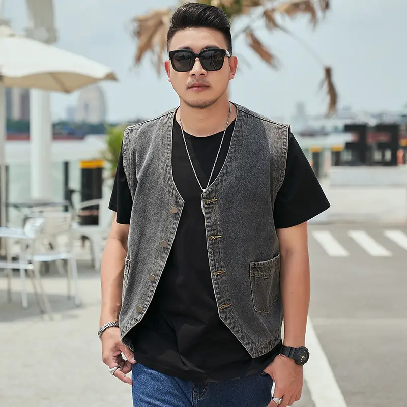 Men's Fat Denim Vest Sleeveless Top Plus Size Motorcycle Waistcoat - Image 2