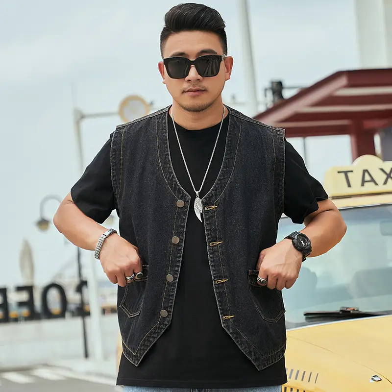 Men's Fat Denim Vest Sleeveless Top Plus Size Motorcycle Waistcoat - Image 3