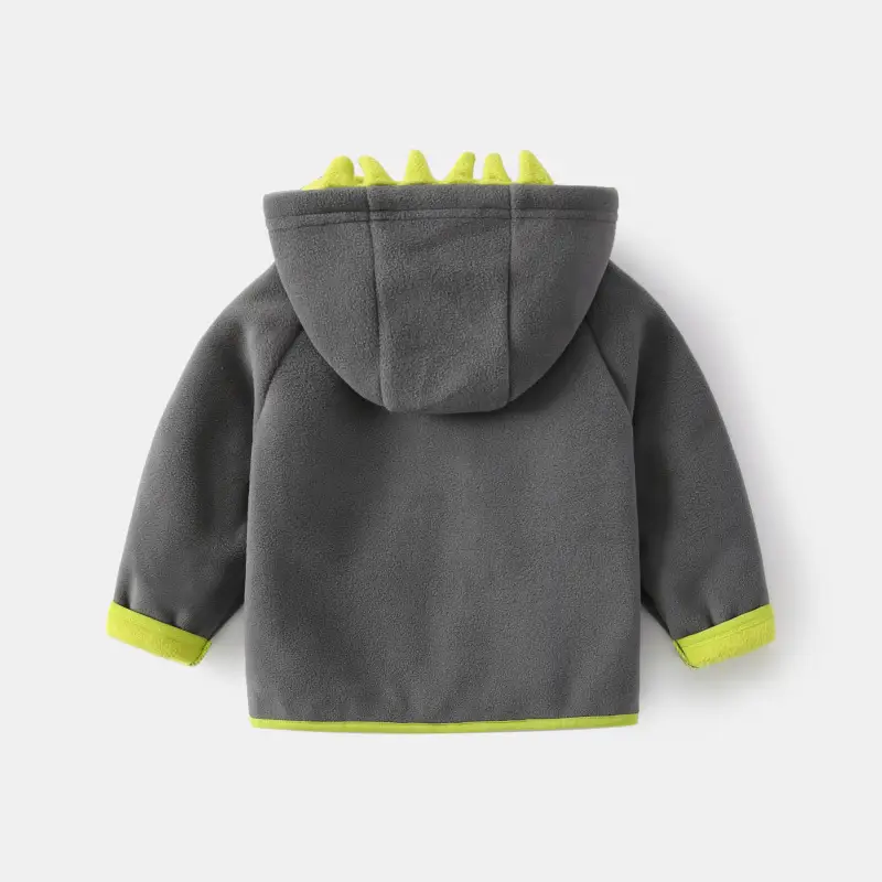 Kids Fleece Hoodie Grey Yellow Zipper - Image 4