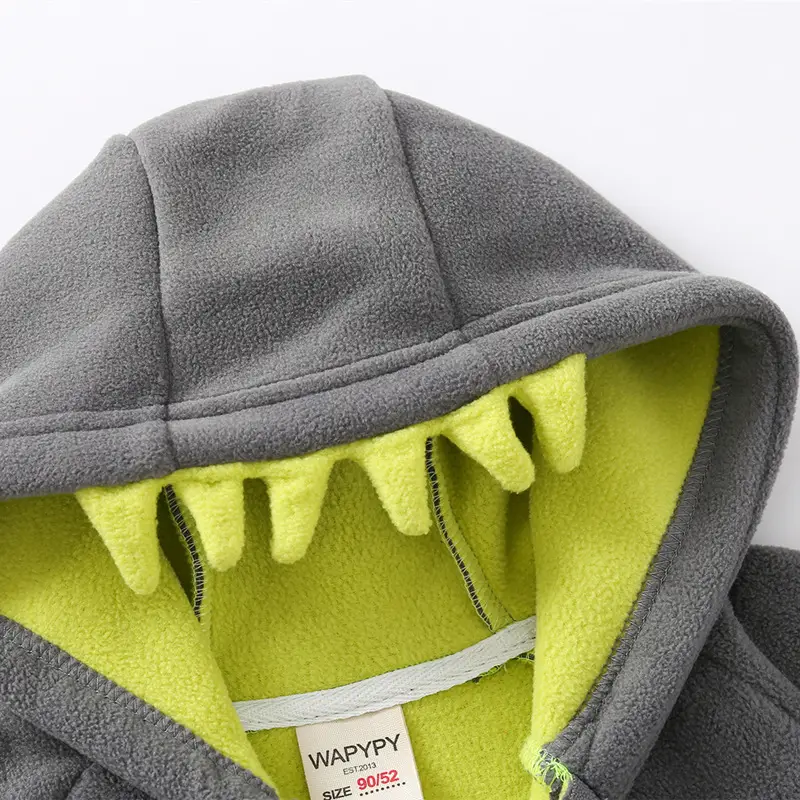 Kids Fleece Hoodie Grey Yellow Zipper - Image 5