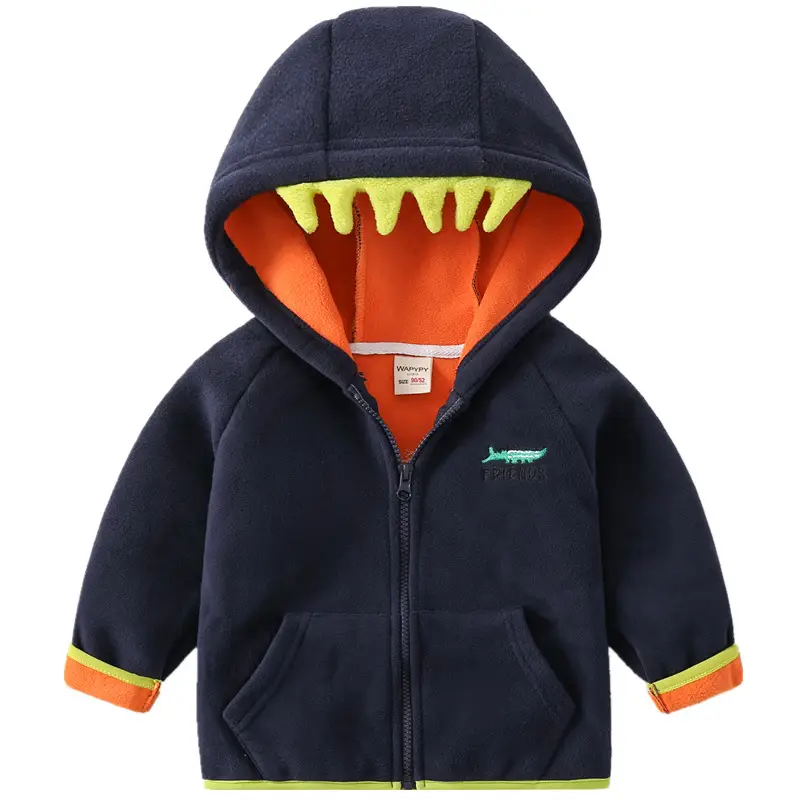 Kids Fleece Hoodie Grey Yellow Zipper - Image 6