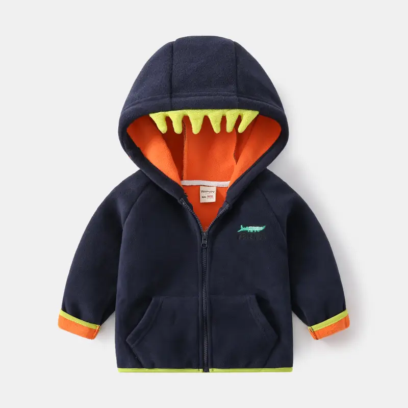 Kids Fleece Hoodie Grey Yellow Zipper - Image 2