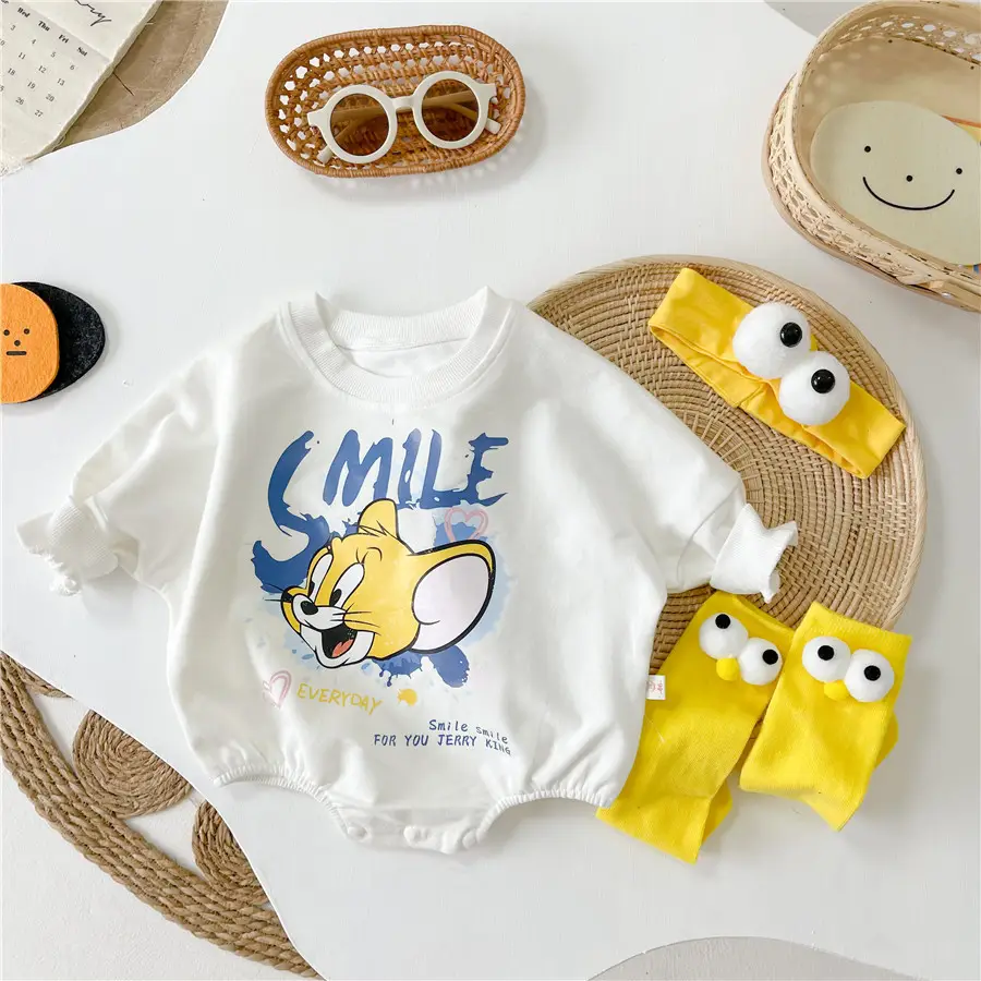 Baby Girl Cotton T-Shirt Set with Smile Graphic