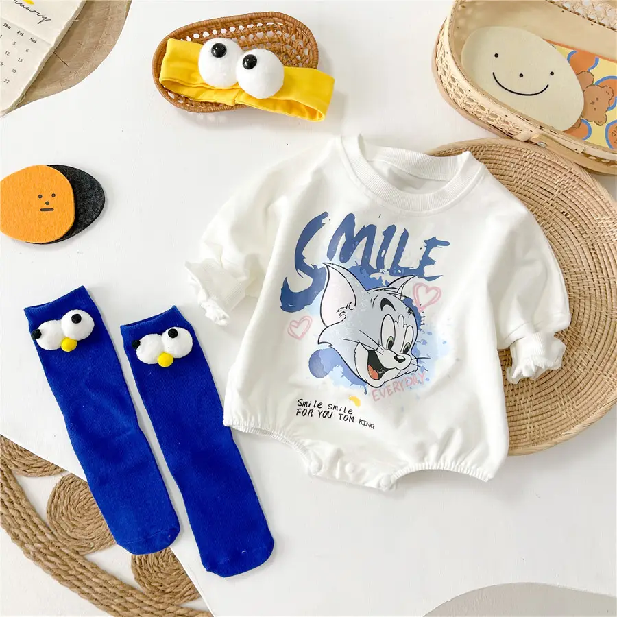 Baby Girl Cotton T-Shirt Set with Smile Graphic
