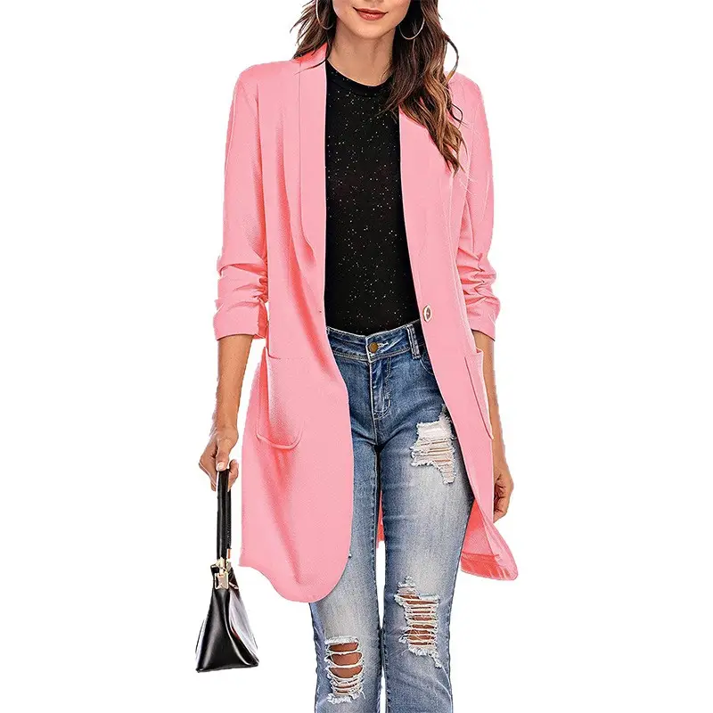 2025 Women's Black Long Coat Blazer with 3Q Sleeve - Image 7