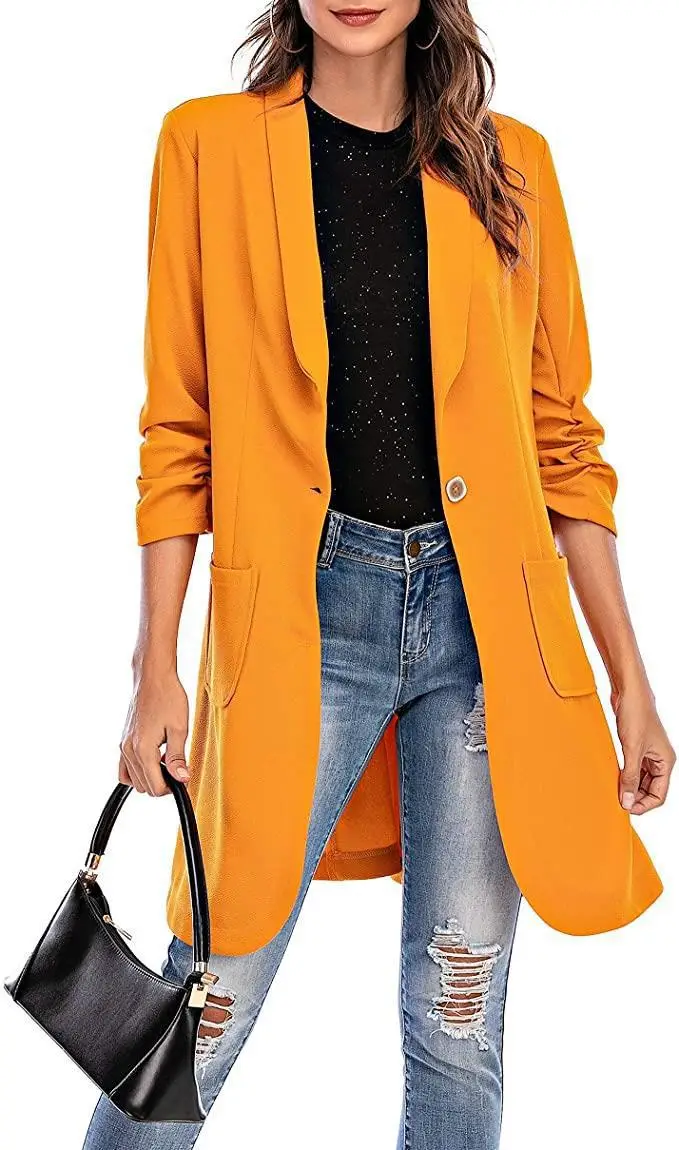 2025 Women's Black Long Coat Blazer with 3Q Sleeve — feature 5