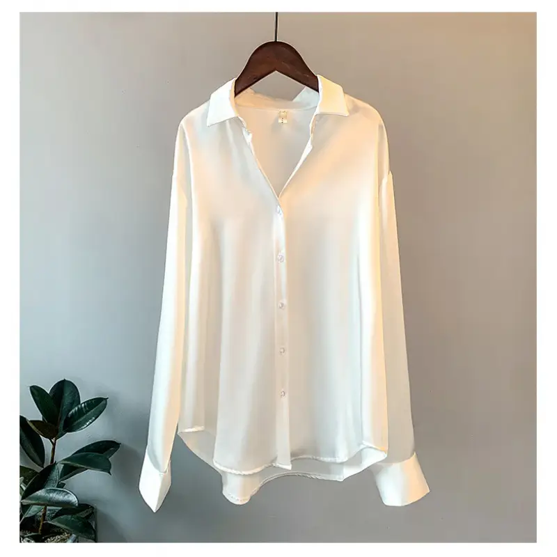 Women Satin Long Sleeve Shirt White 2025 Spring Autumn - Image 6