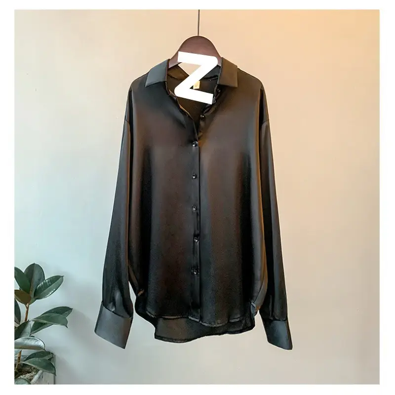 Women Satin Long Sleeve Shirt White 2025 Spring Autumn - Image 7