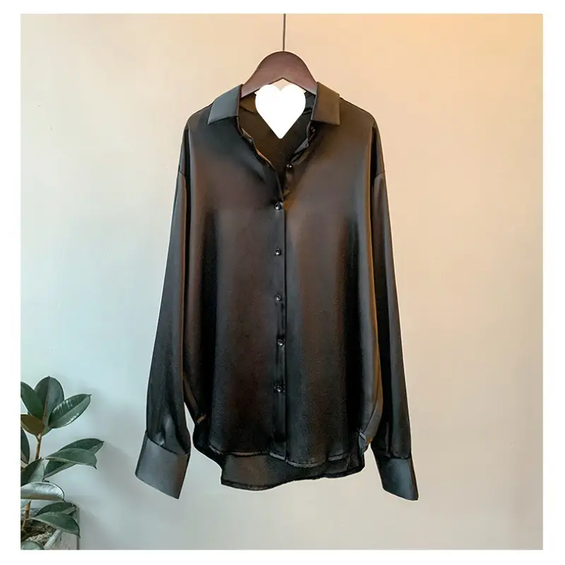 Women Satin Long Sleeve Shirt White 2025 Spring Autumn - Image 2