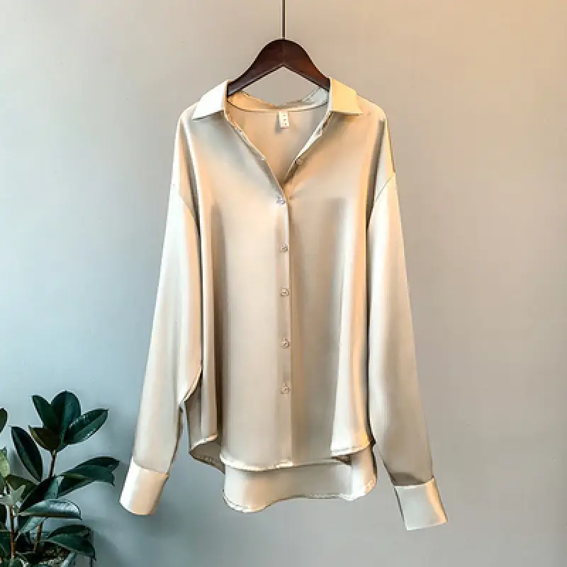 Women Satin Long Sleeve Shirt White 2025 Spring Autumn - Image 3