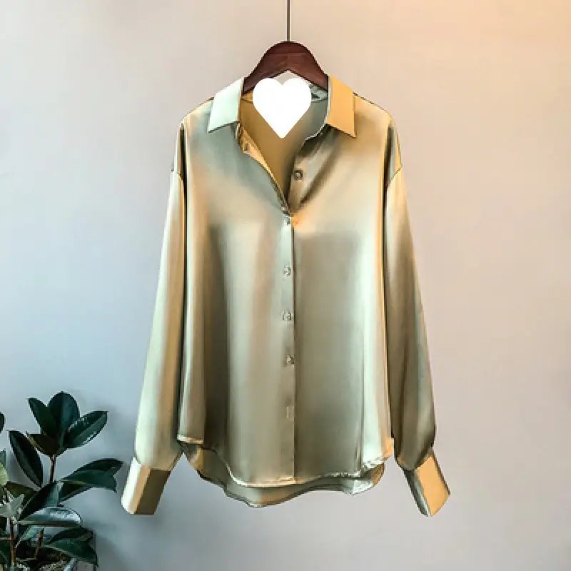 Women Satin Long Sleeve Shirt White 2025 Spring Autumn - Image 4