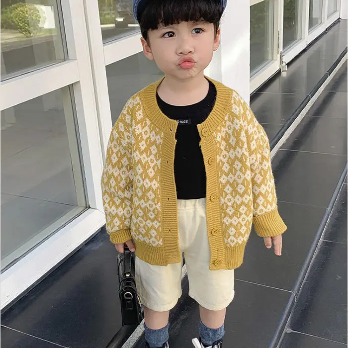 Children's Knitted Cardigan Coat Yellow Spring Autumn Top - Image 5