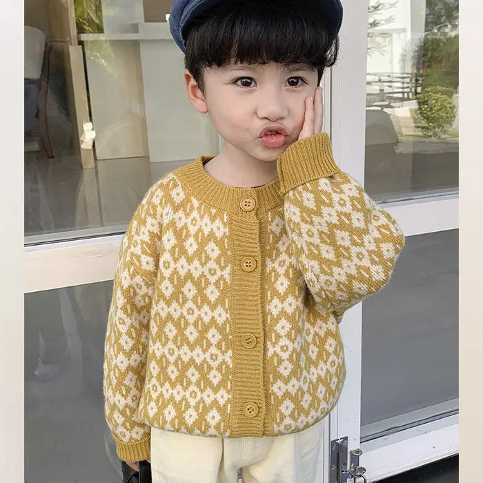 Children's Knitted Cardigan Coat Yellow Spring Autumn Top - Image 7