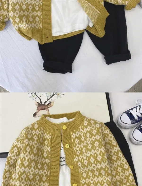 Children's Knitted Cardigan Coat Yellow Spring Autumn Top — feature 9