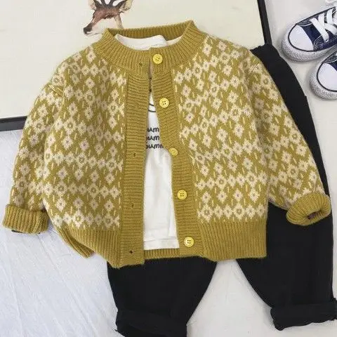 Children's Knitted Cardigan Coat Yellow Spring Autumn Top - Image 2