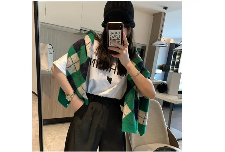 Green Diamond Knit V Neck Top for Women — feature 37