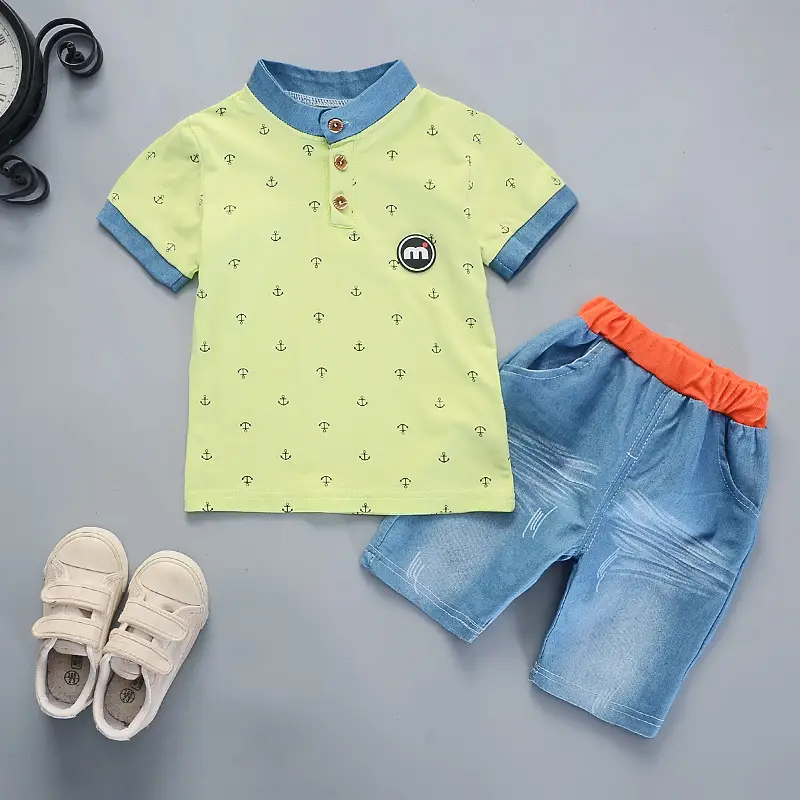 Baby Boys Cotton Suit Green Blue Shorts Set - Image 7