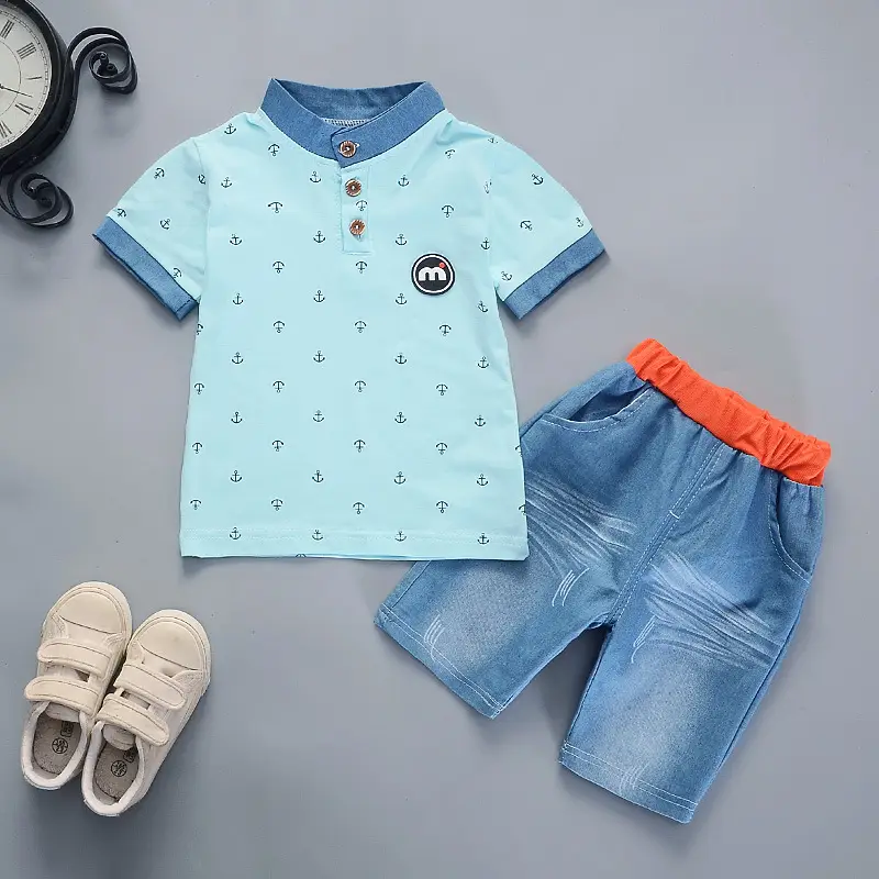 Baby Boys Cotton Suit Green Blue Shorts Set - Image 8