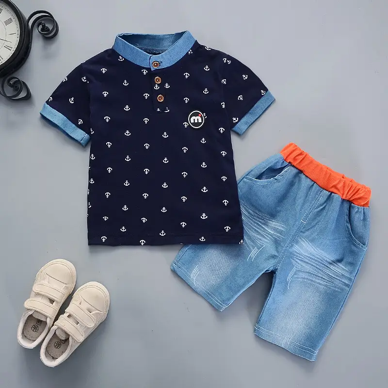Baby Boys Cotton Suit Green Blue Shorts Set - Image 3