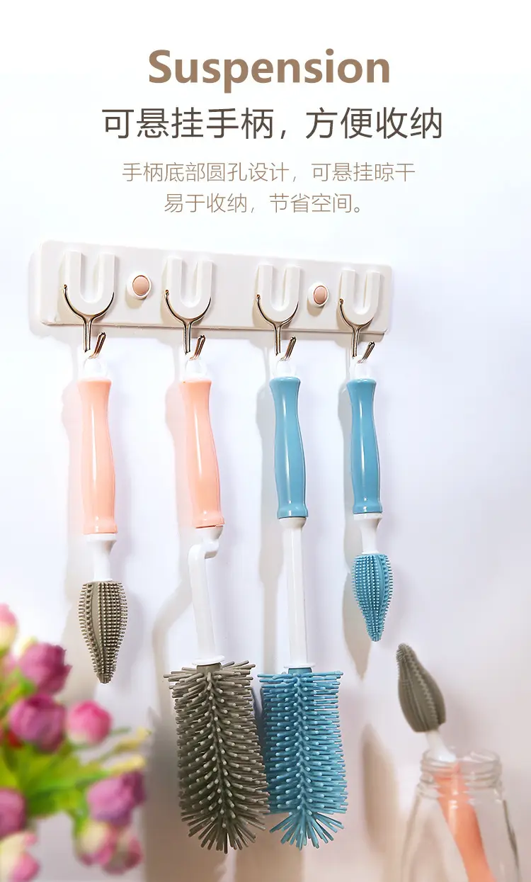 360 Degree Silicone Bottle Brush Long Handle Baby Bottle Cleaning — feature 13