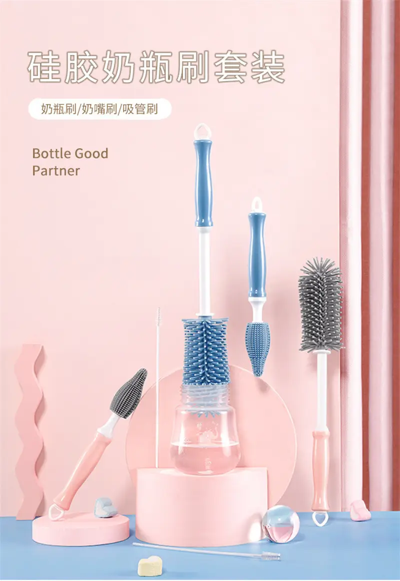 360 Degree Silicone Bottle Brush Long Handle Baby Bottle Cleaning — feature 2