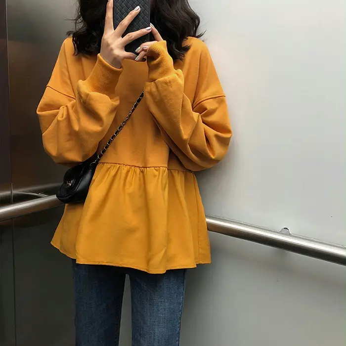 Women Korean Style Loose Slimming Top Solid Color - Image 2
