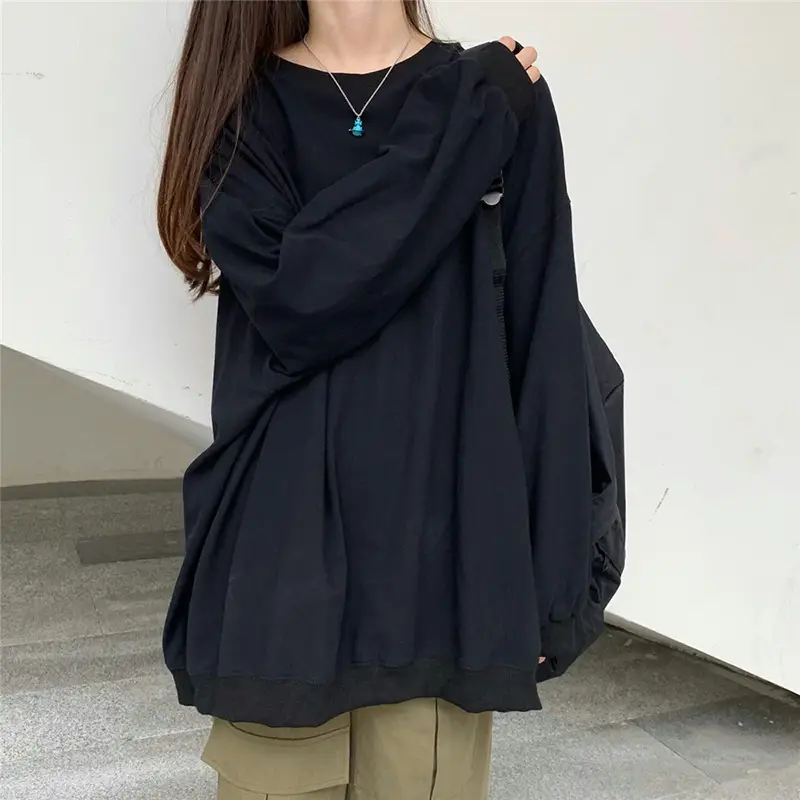 Women Korean Style Loose Sweatshirt White Long Sleeve - Image 6