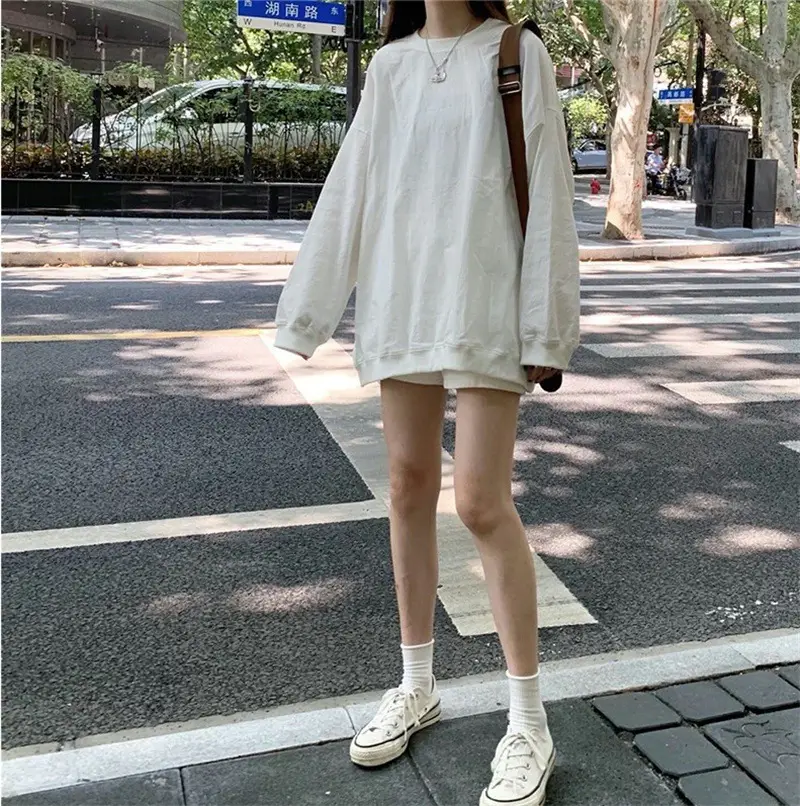 Women Korean Style Loose Sweatshirt White Long Sleeve — feature 10
