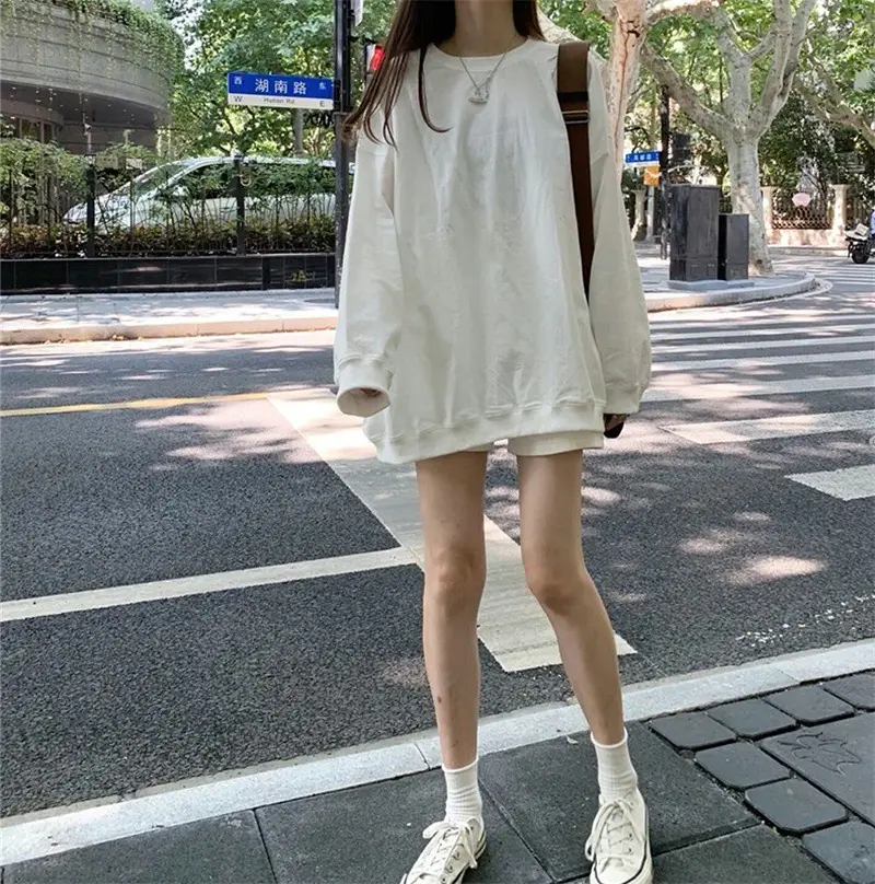 Women Korean Style Loose Sweatshirt White Long Sleeve — feature 11