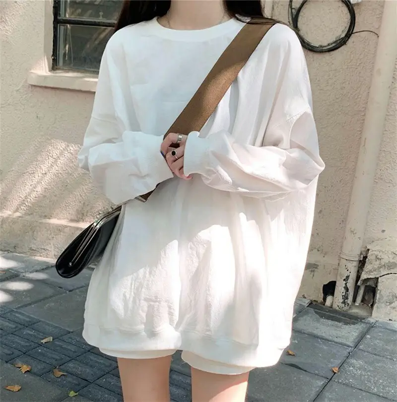 Women Korean Style Loose Sweatshirt White Long Sleeve — feature 13