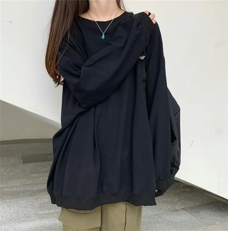 Women Korean Style Loose Sweatshirt White Long Sleeve — feature 14