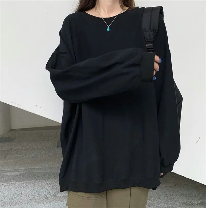Women Korean Style Loose Sweatshirt White Long Sleeve — feature 17