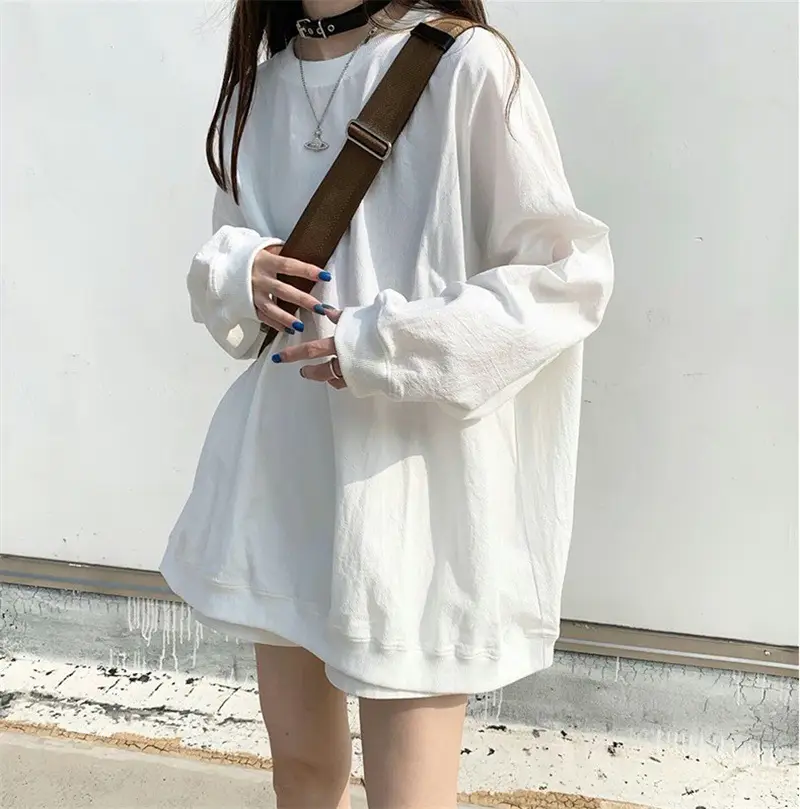 Women Korean Style Loose Sweatshirt White Long Sleeve — feature 2