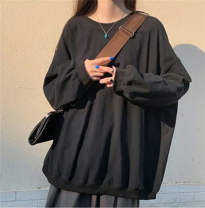 Women Korean Style Loose Sweatshirt White Long Sleeve — feature 21