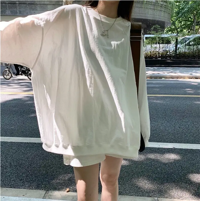 Women Korean Style Loose Sweatshirt White Long Sleeve — feature 7
