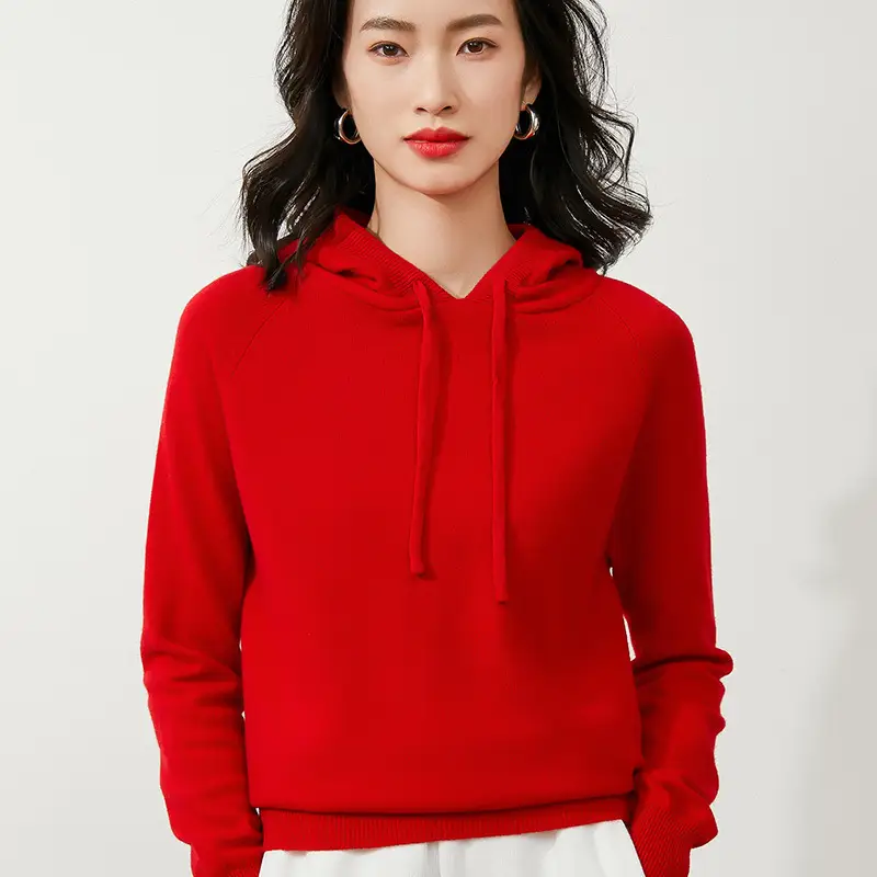Women's Long Sleeve Hooded Knit Pullover Sweater Beige