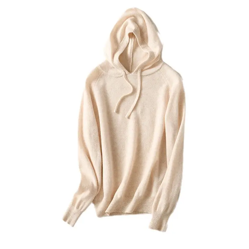 Women's Long Sleeve Hooded Knit Pullover Sweater Beige