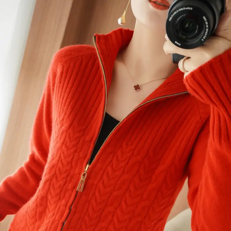 Women's Yellow Zipper Cardigan Sweater Jacket