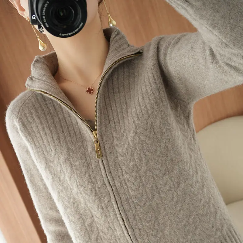 Women's Yellow Zipper Cardigan Sweater Jacket