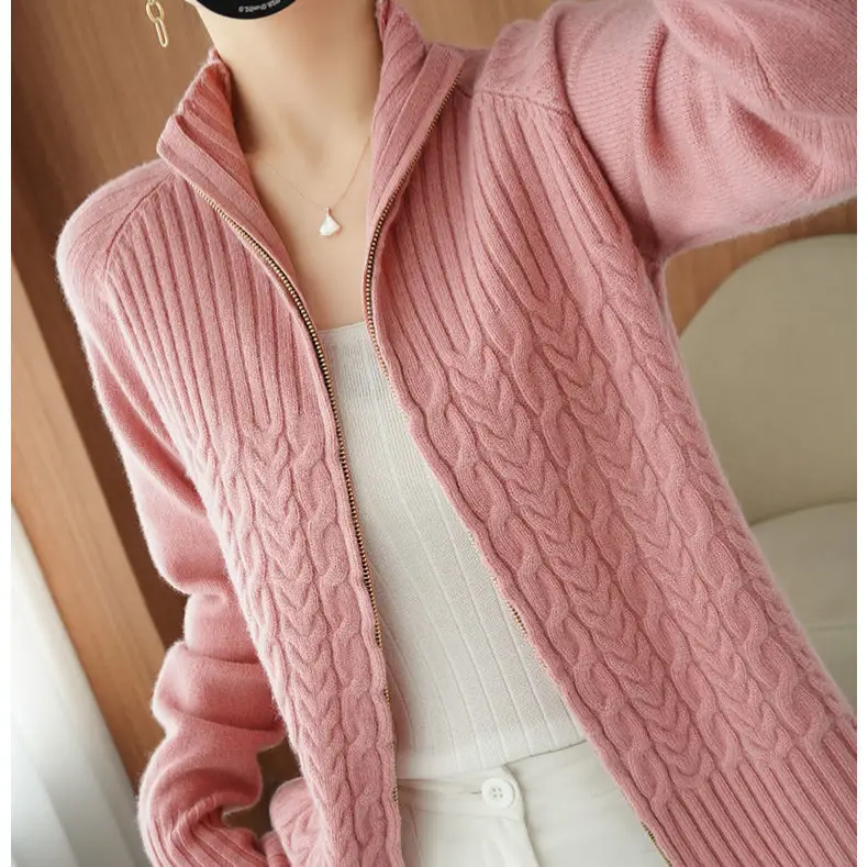 Women's Yellow Zipper Cardigan Sweater Jacket