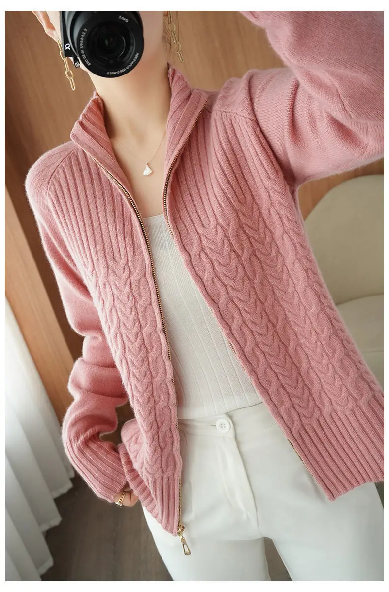 Women's Yellow Zipper Cardigan Sweater Jacket — feature 10