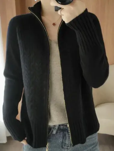 Women's Yellow Zipper Cardigan Sweater Jacket — feature 14