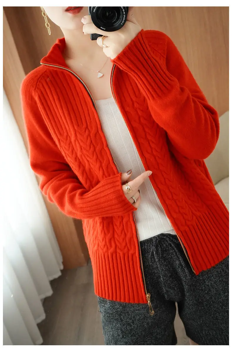 Women's Yellow Zipper Cardigan Sweater Jacket — feature 6